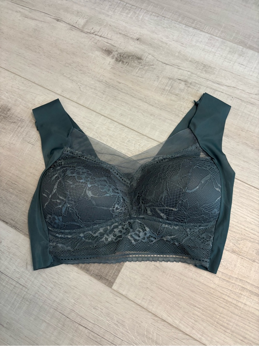 Lace Overlay Wireless Bralette - Teal Green